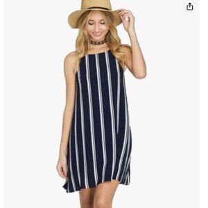 She & Sky - Navy/White Stripe Silk Slip Dress - Size Small
